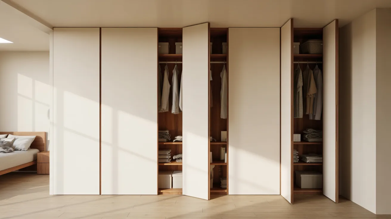 Modern closet doors installed properly with sliding and bifold styles showing clean fit and organized interior storage space.