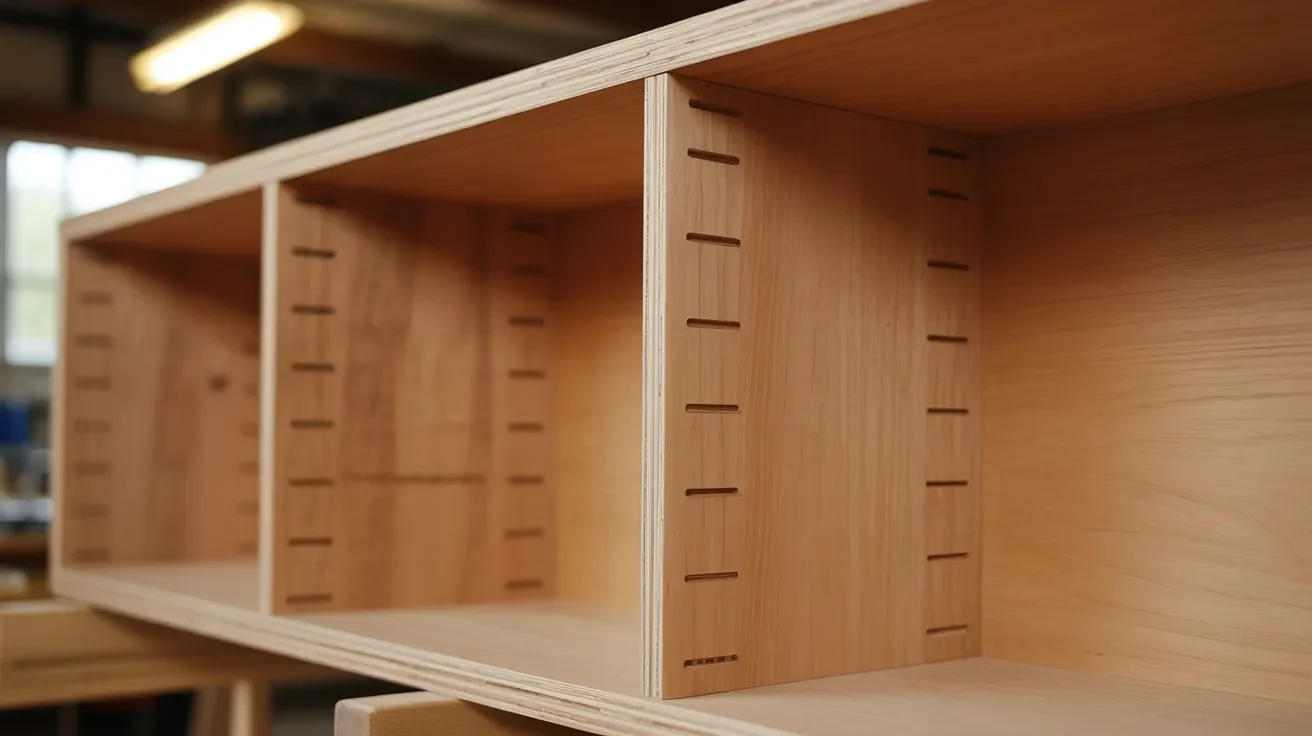 Wooden side panels with support cleats attached evenly showing structure for holding closet shelves securely.