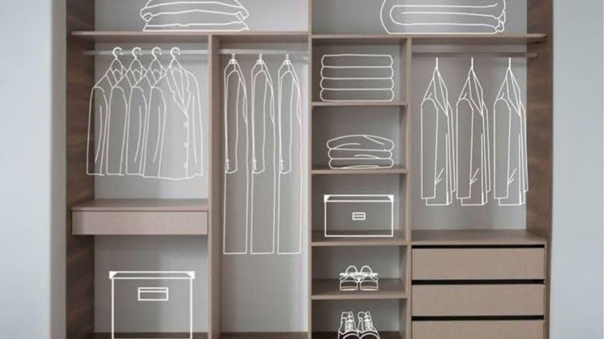 Closet layout sketch showing 24 inch depth fits suits and long coats without touching back wall