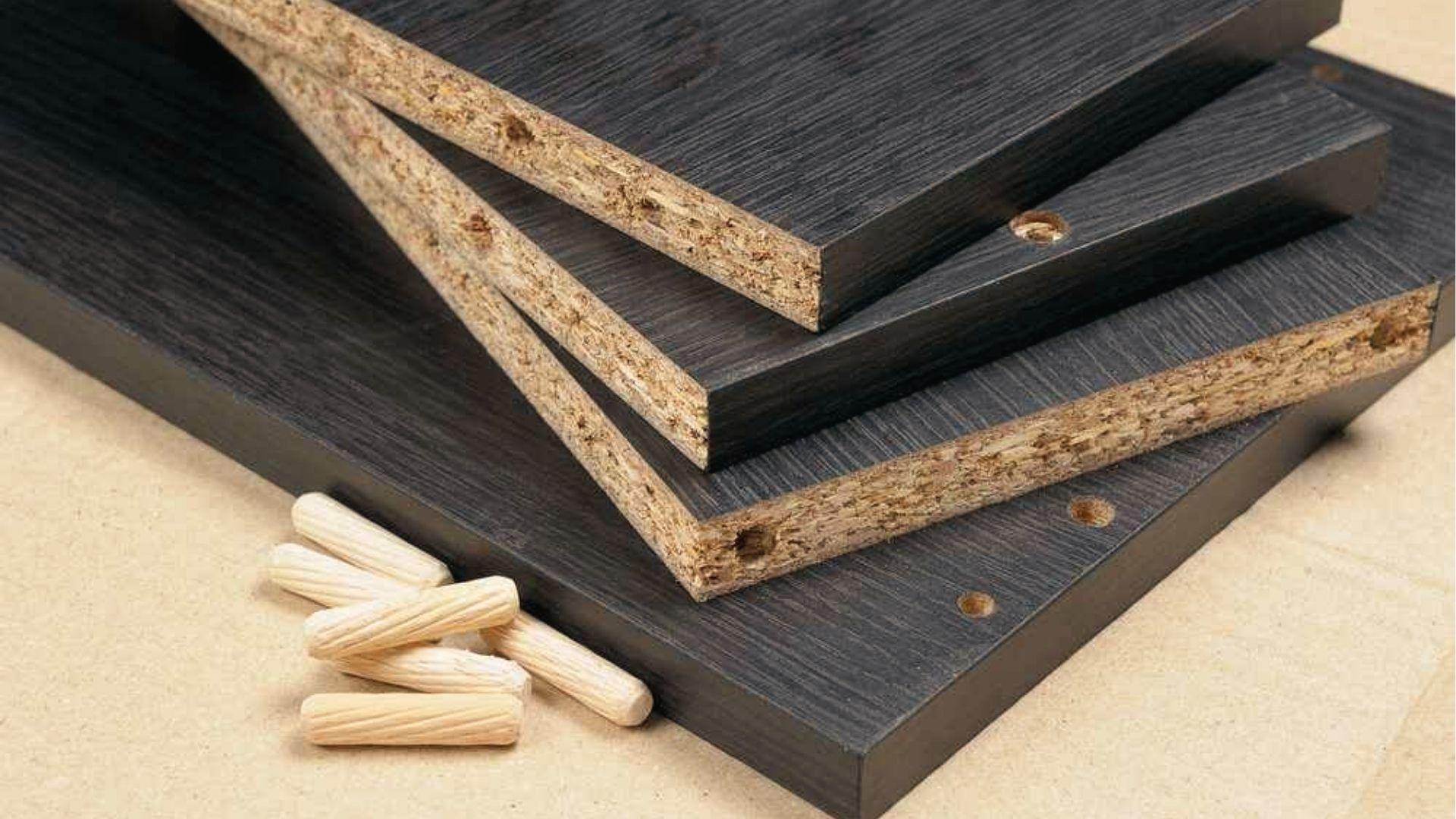 Melamine wood planks with smooth finish, stable hardwood choice for elegant closet shelves