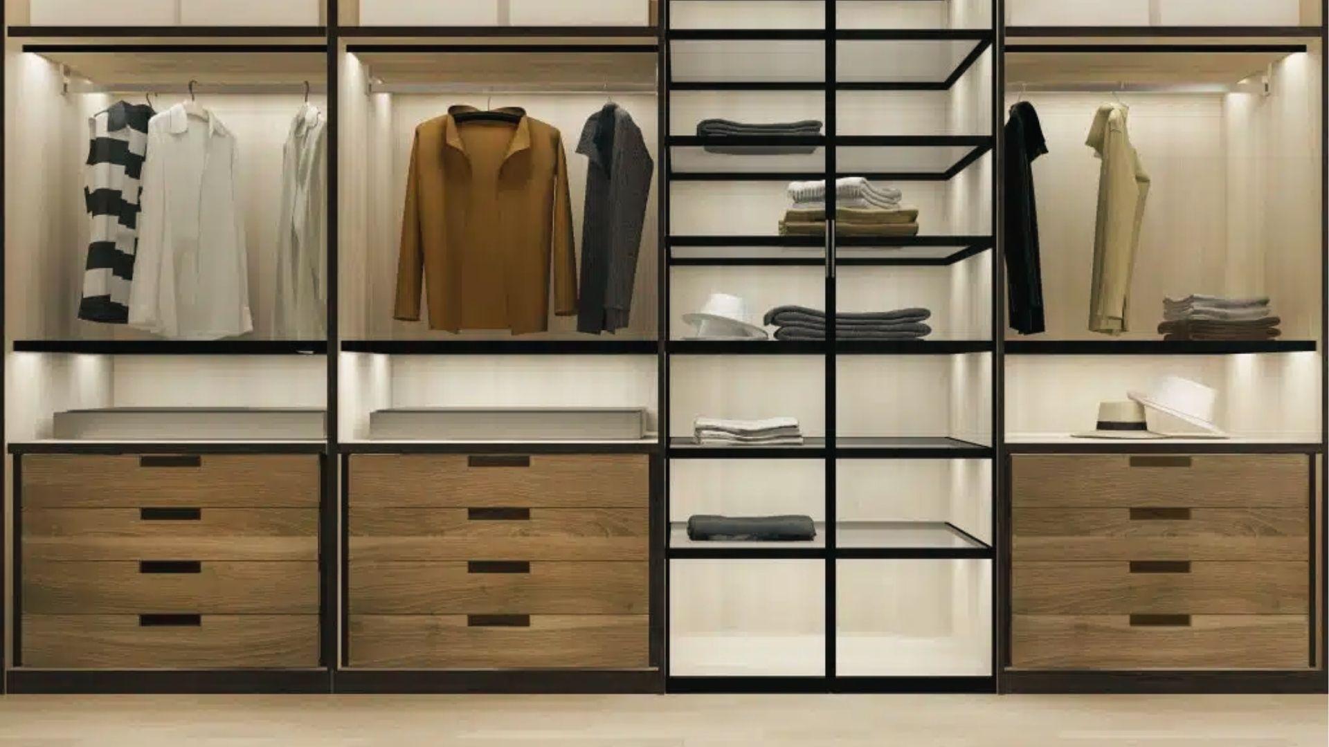 Modern wardrobe with 22 to 24 inch shelf depth allows shirts and blazers to hang flat and wrinkle free.